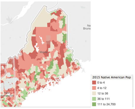 Figure 9: Example of Polygon Census Data Overly, American Indian population in Maine, 2015