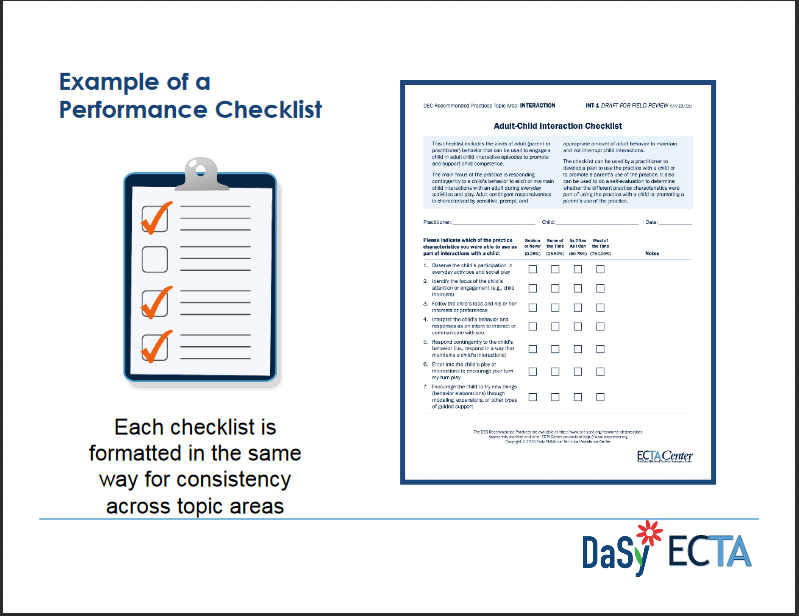 Screen shot from presentation: example of a performance checklist