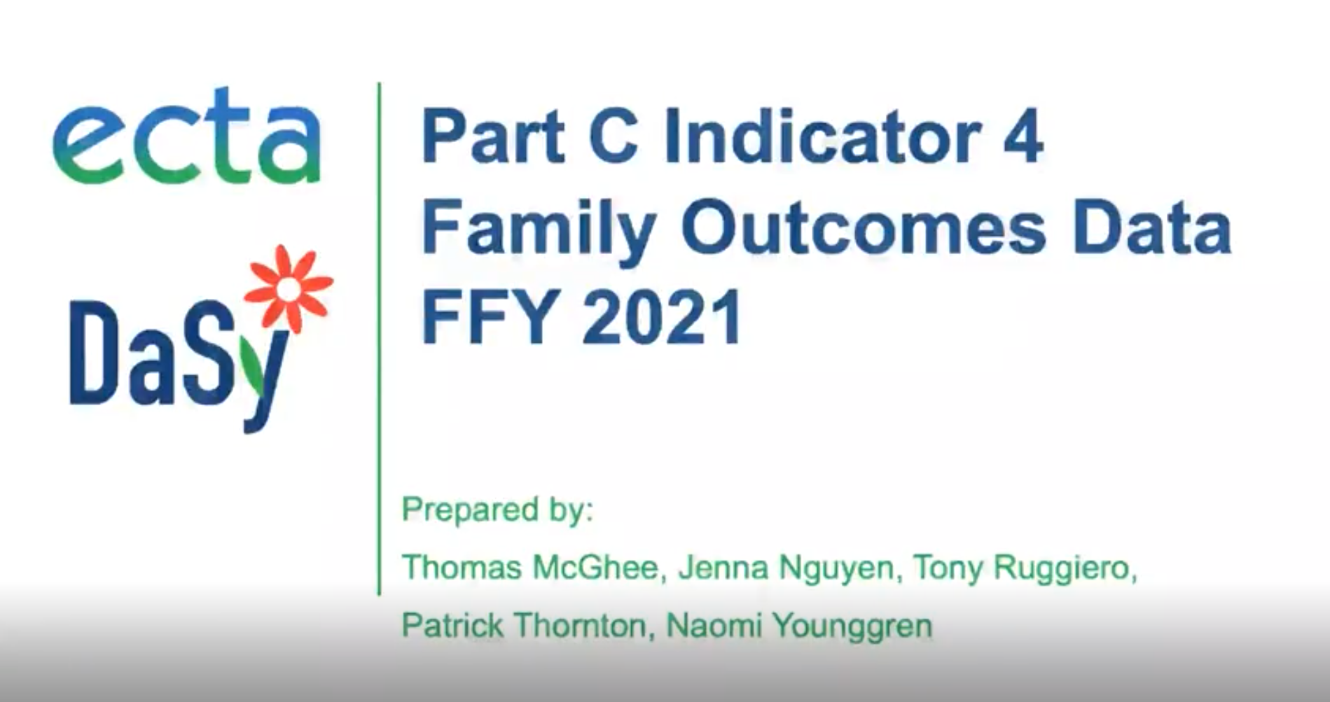 Screenshot of webinar cover: Part C Indicator 4: Family Outcomes Data FFY 2021